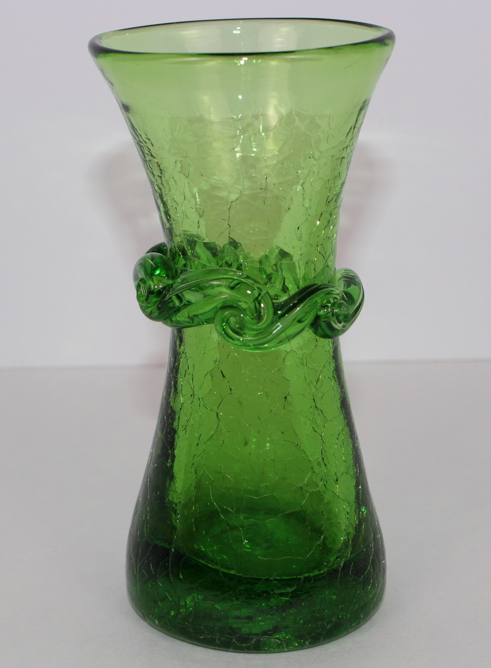 Vintage Green Handblown Crackle Glass Applied Ruffle Bud Vase